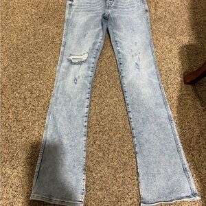 Blue acid wash distressed EXPRESS Denim Jeans flare bottom sz 4